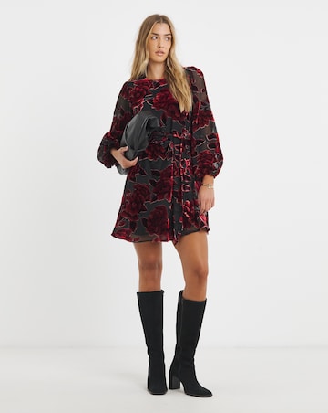 Red Burnout Devoure Godet Skater Dress