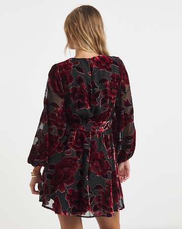 Red Burnout Devoure Godet Skater Dress
