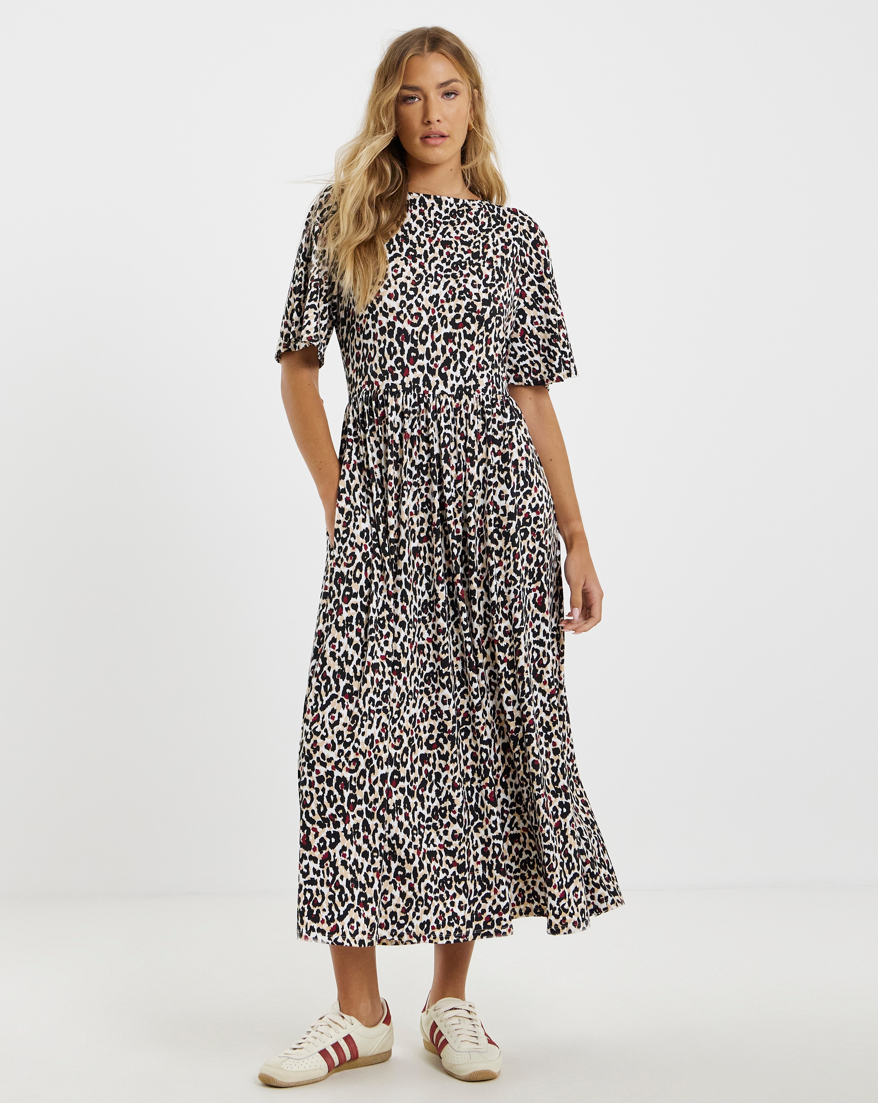 Leopard Supersoft Boat Neck Midi Dress