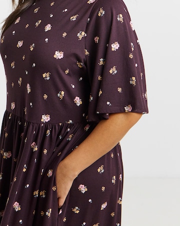 Ditsy Print Boat Neck Midi Dress