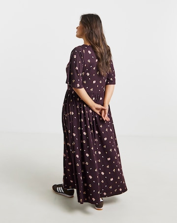 Ditsy Print Boat Neck Midi Dress