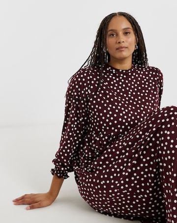 Spot Print Supersoft Midi Dress With Shirred Cuff