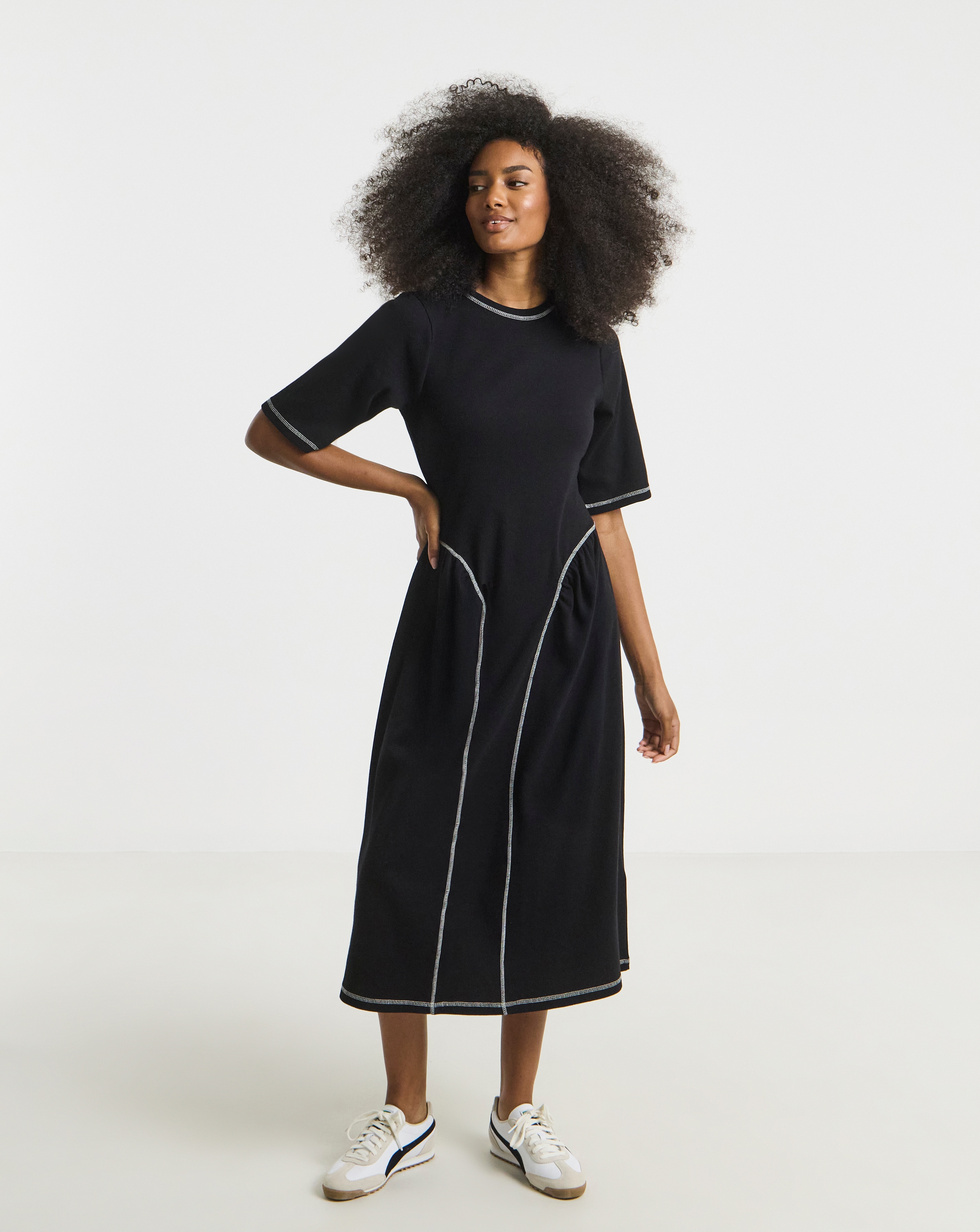 Contrast Seam Waist Detail Midi