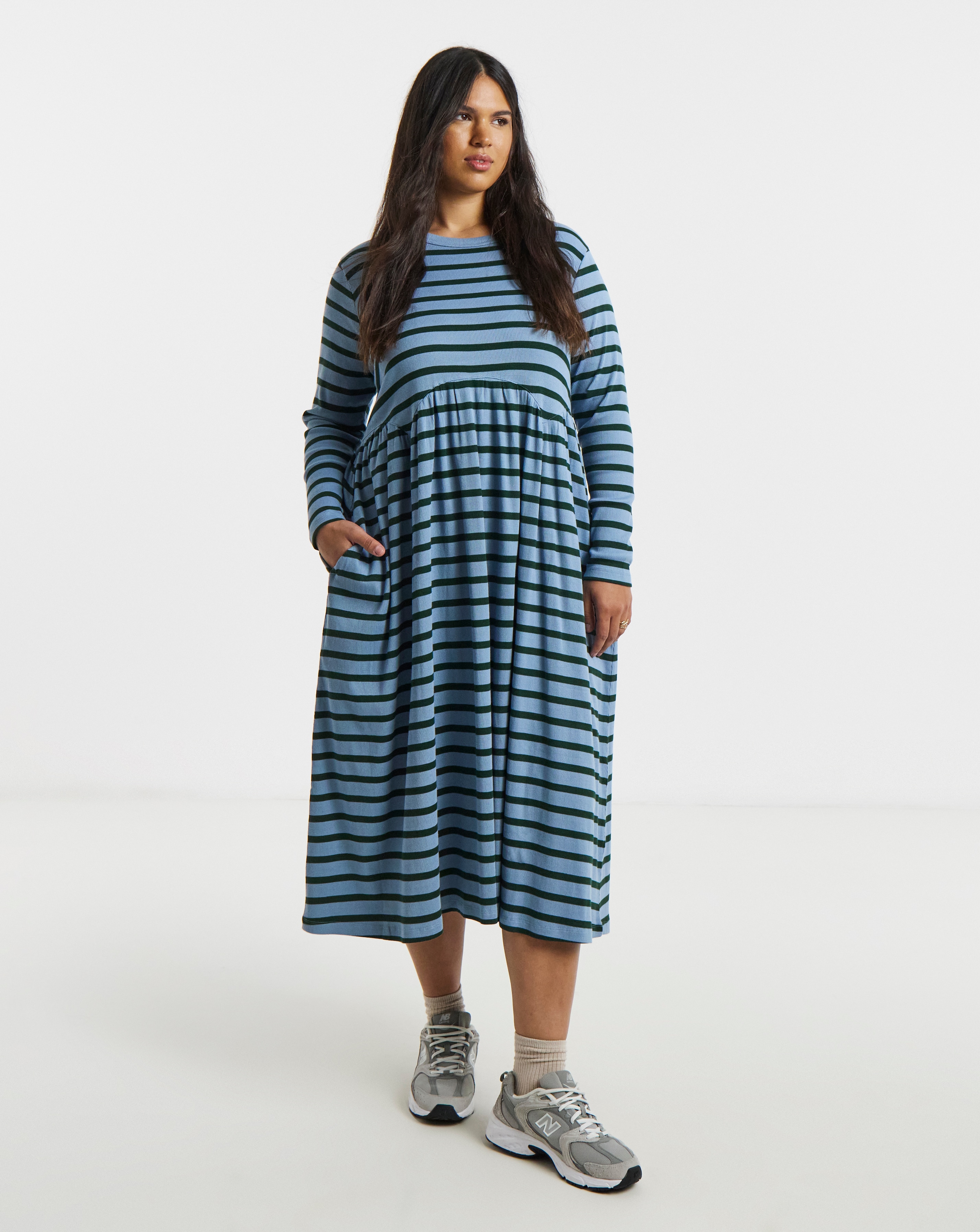 New In - Stripe Ribbed Midi Dress