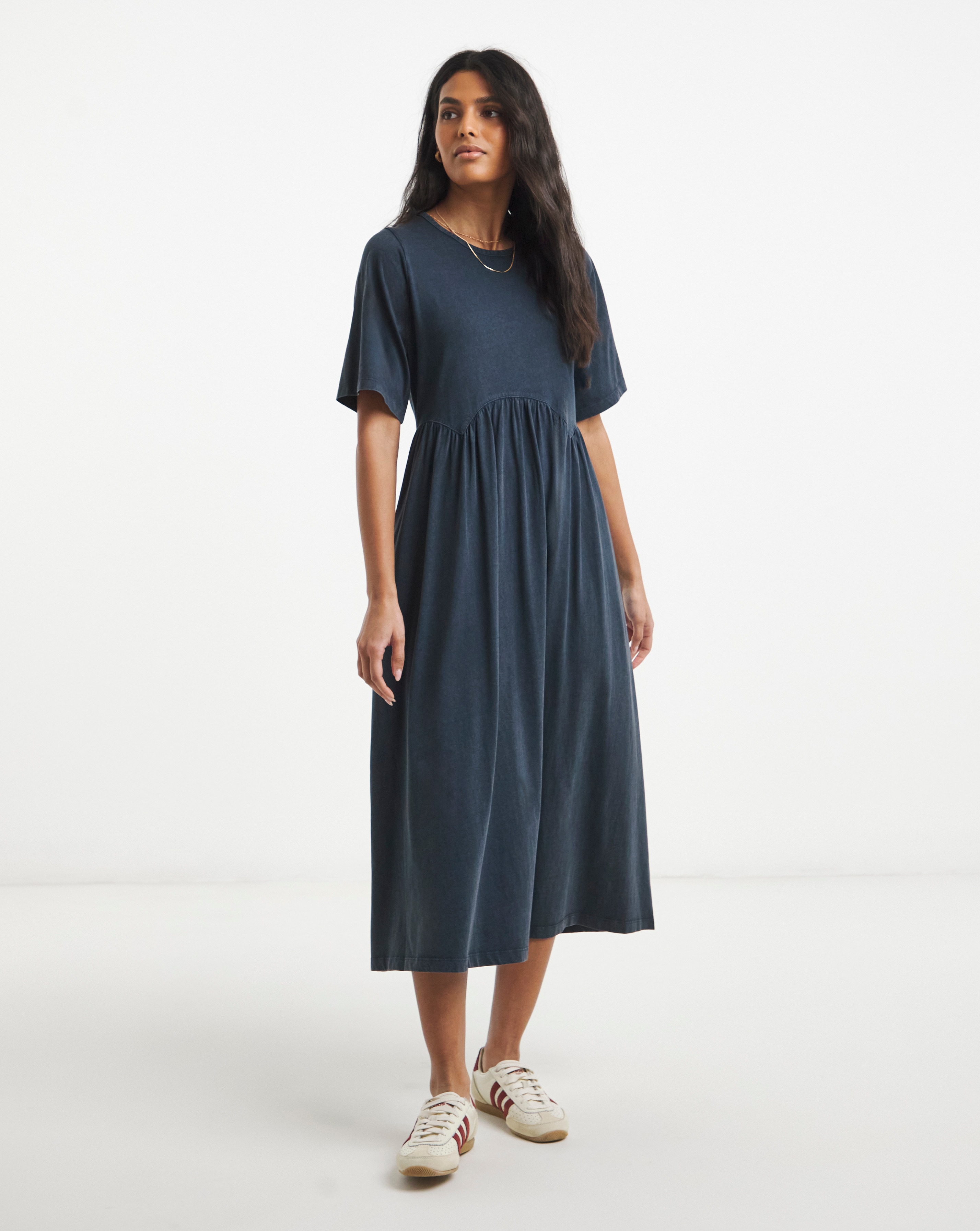 Acid Wash Boxy Sleeve Midi Dress