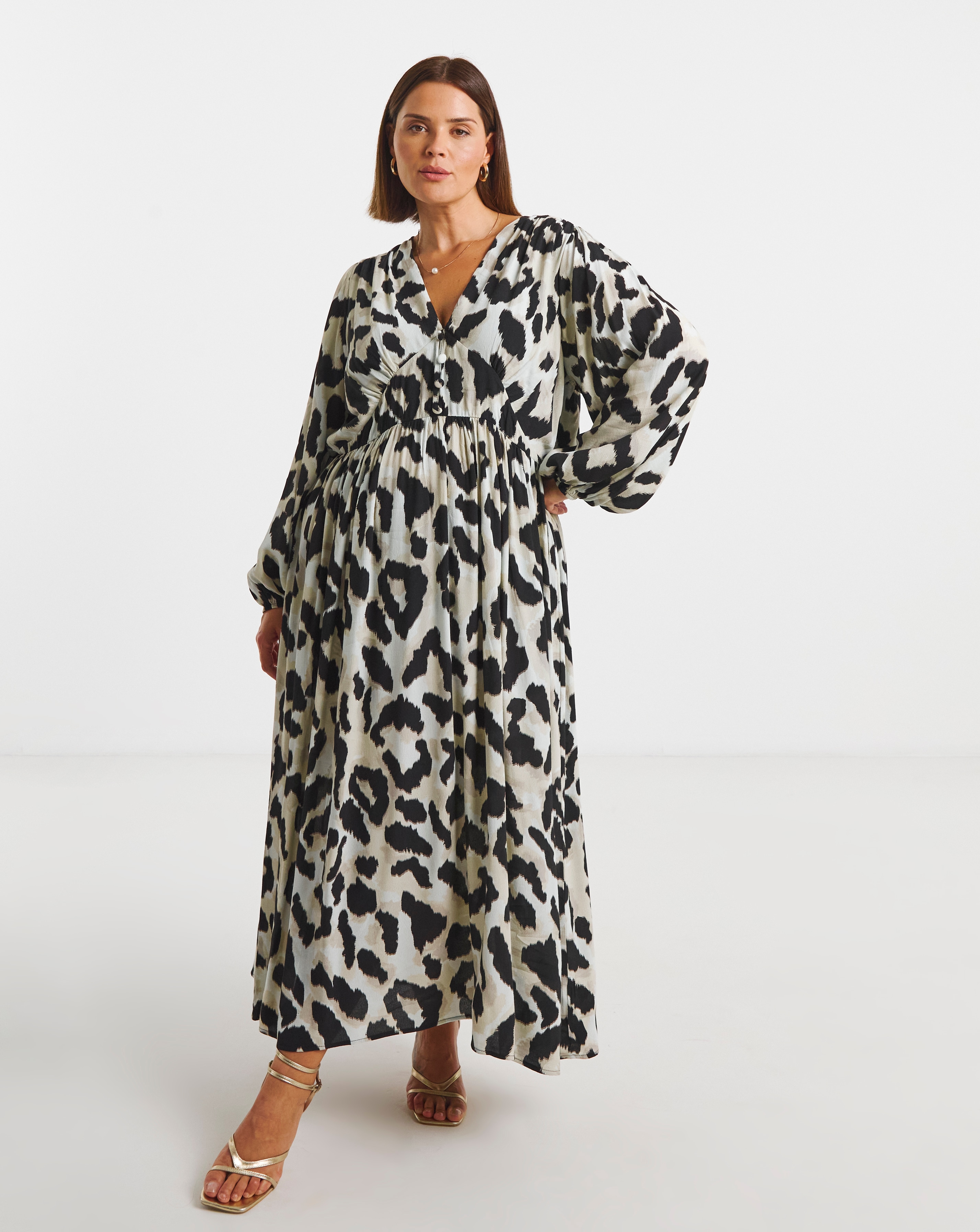 Printed Waist Detail Midi Dress