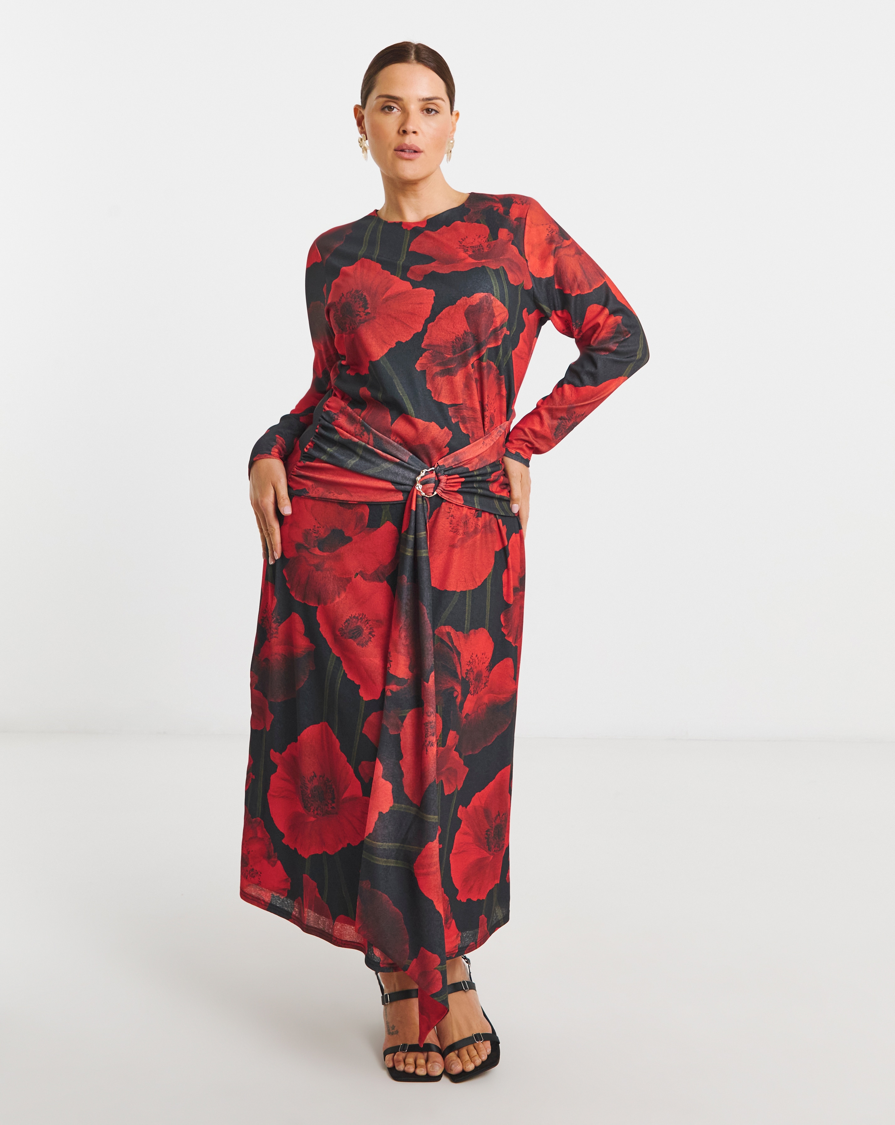 Mesh Buckle Detail Midi Dress