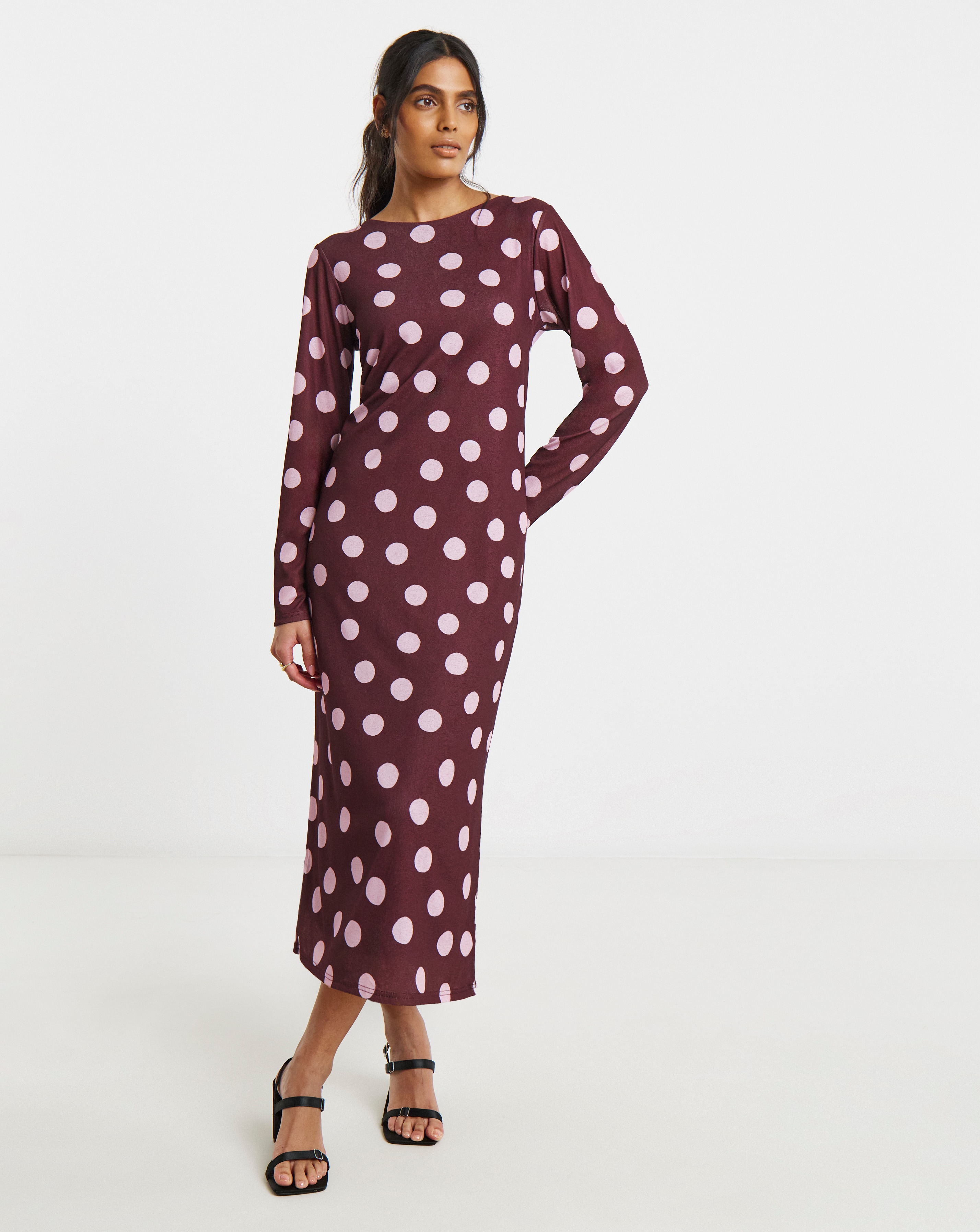 Spot Print Mesh Midi Dress