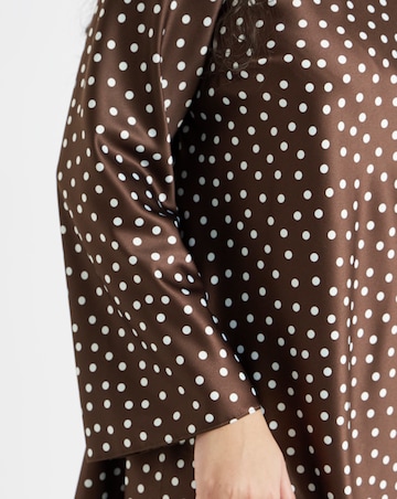 Chocolate And Blue Spot Print Satin Shift Dress