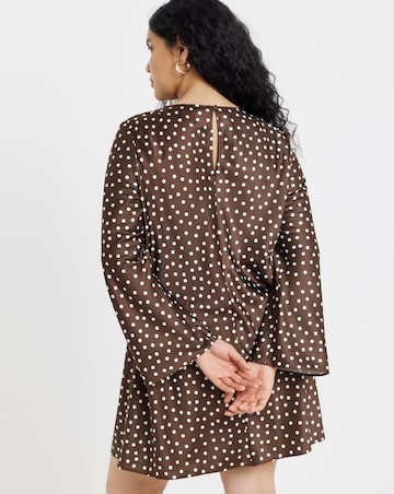 Chocolate And Blue Spot Print Satin Shift Dress