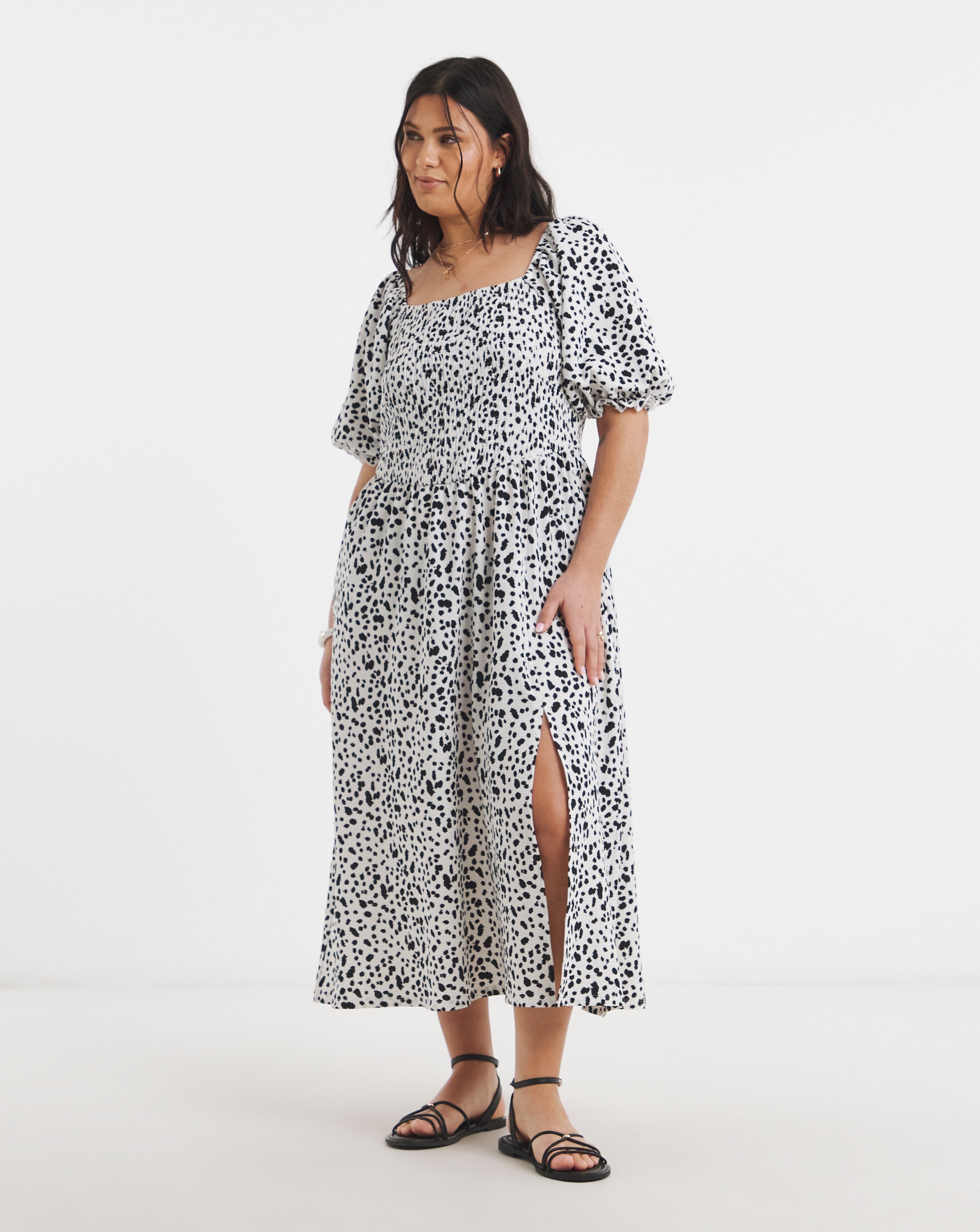 New In - Waffle Shirred Midi Dress