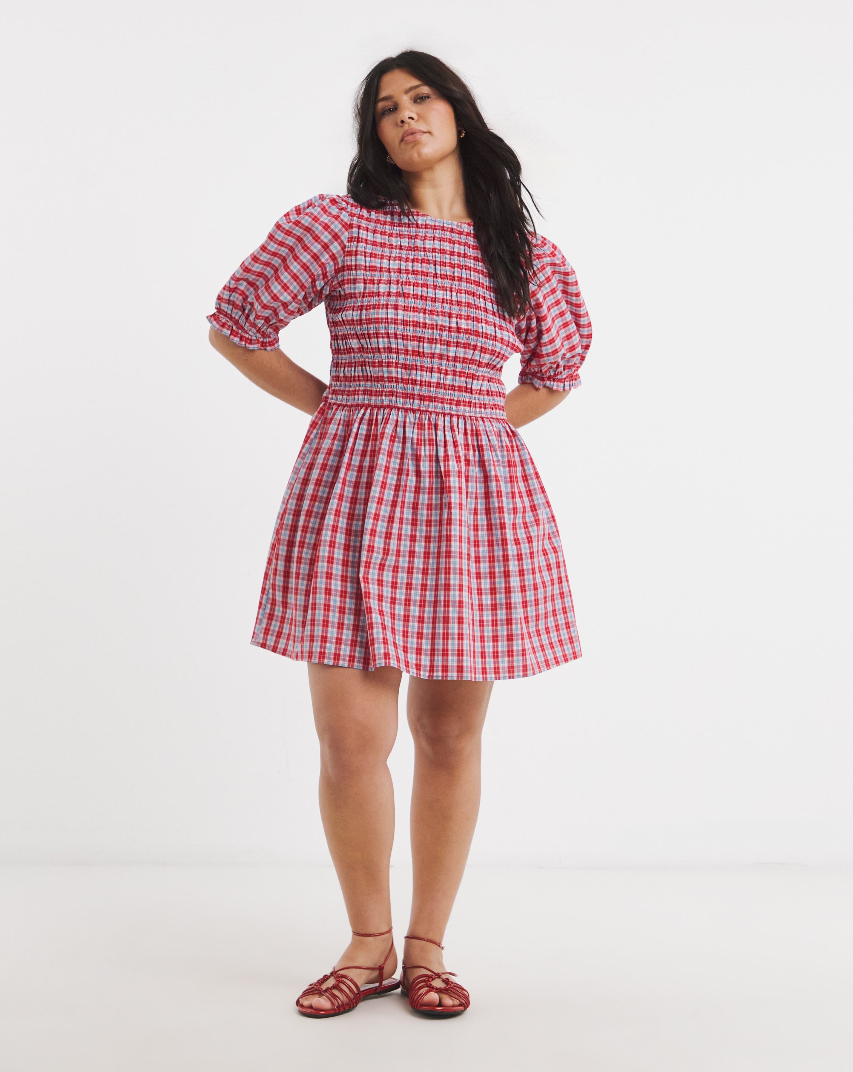 New In - Shirred Check Smock Dress