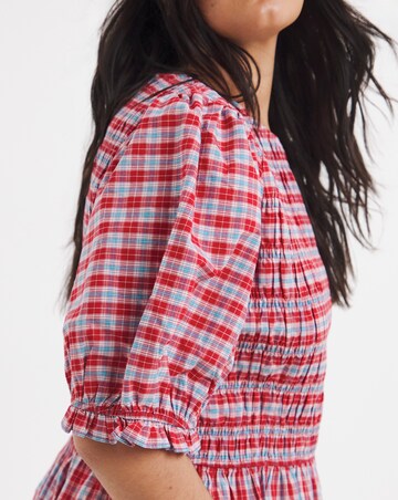 Shirred Check Smock Dress