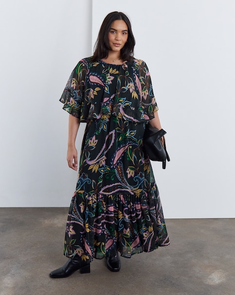 New In - Simply Be Paisley Cape Detail Maxi Dress
