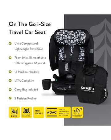Cosatto On The Go i-Size Foldable Travel Car & Booster Seat - Silhouette