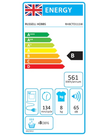 Russell Hobbs RH8CTD111W 8kg Condenser Tumble Dryer White + Install