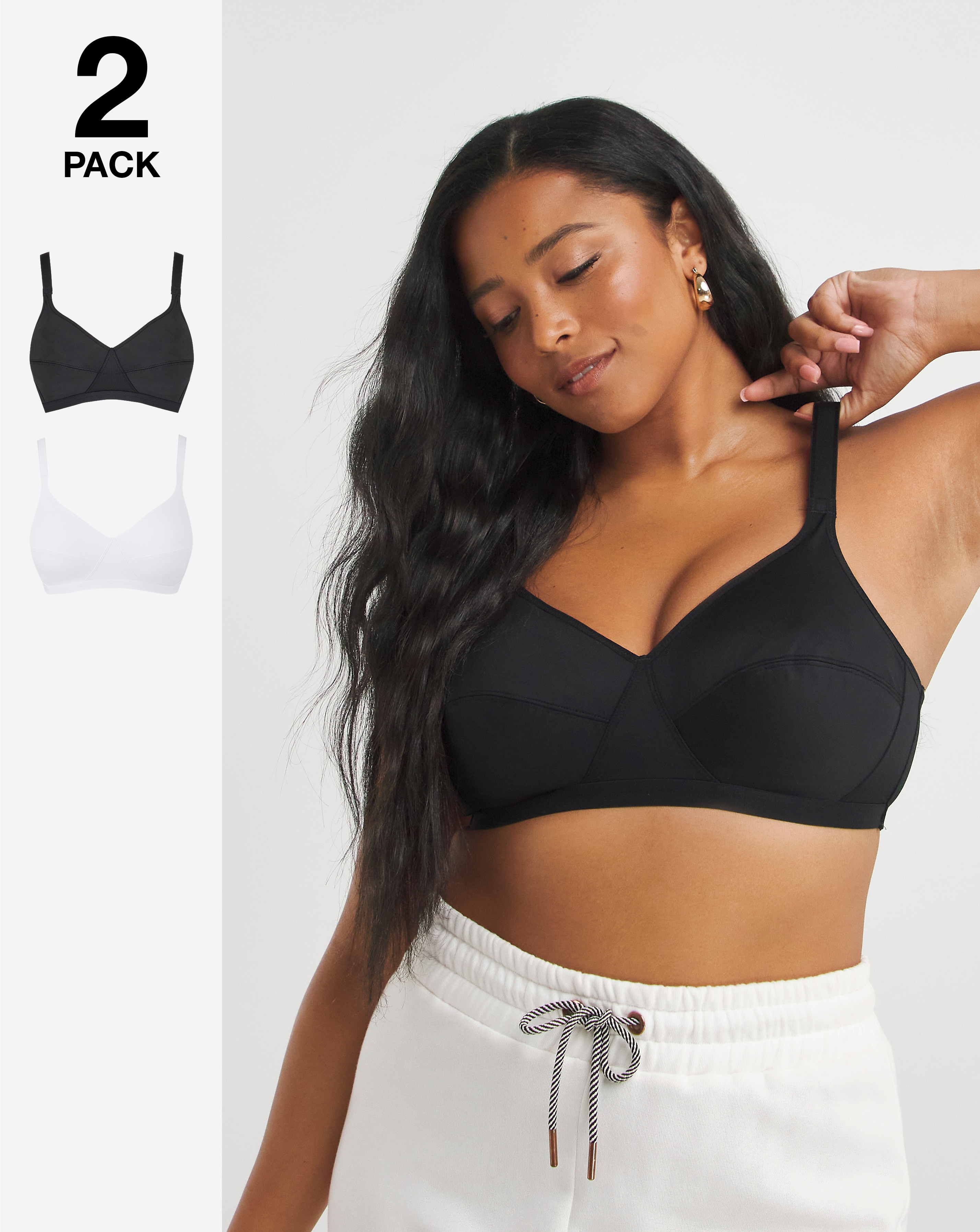 Playtex Essentials 2 Pack Bras Blk/Wht