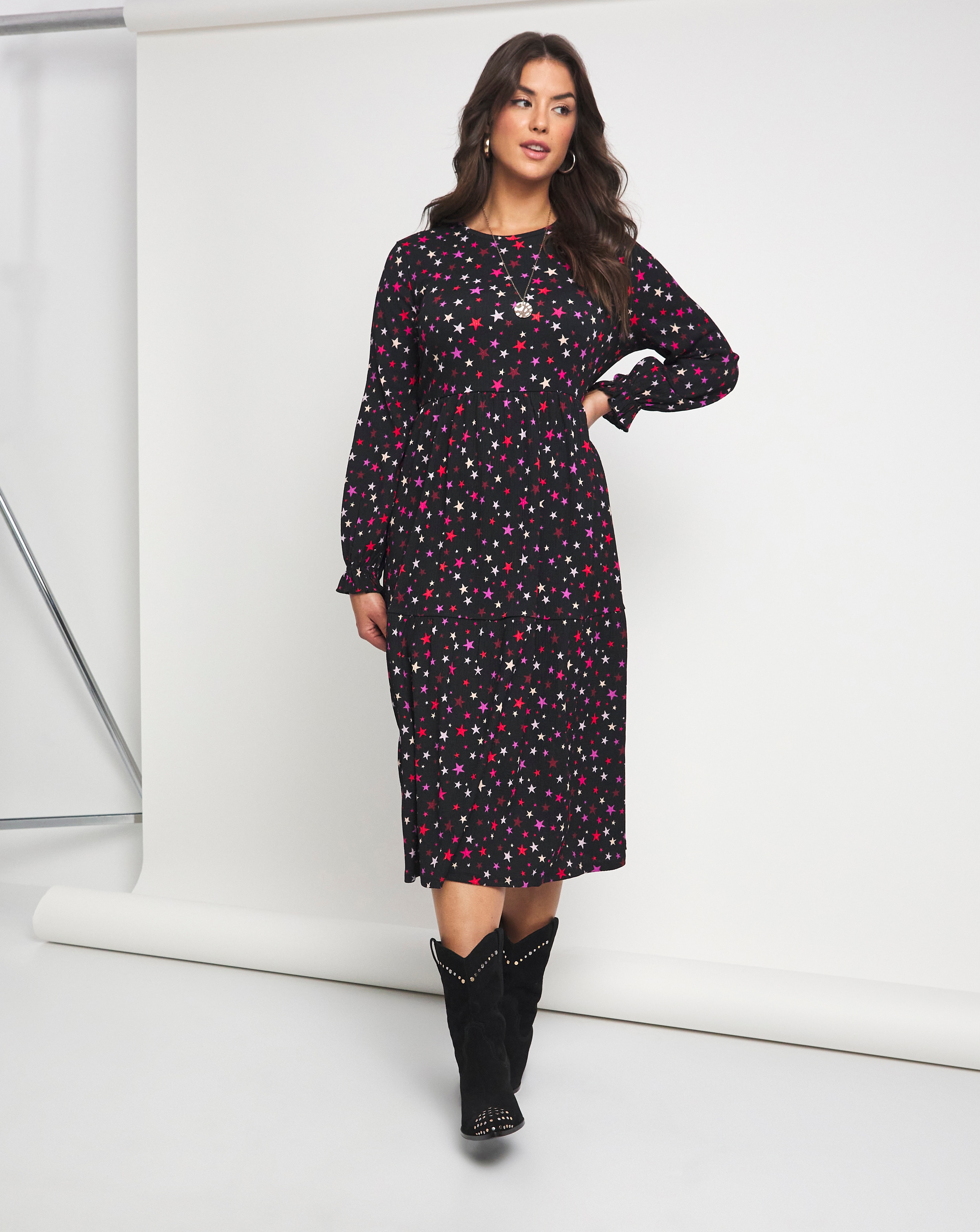 Emma Mattinson Tiered Waffle Midi Dress