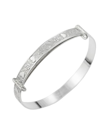 Sterling Silver Heart And Flower Expander Bangle