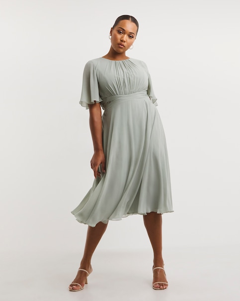Little Mistress Angel Sleeve Midi Dress