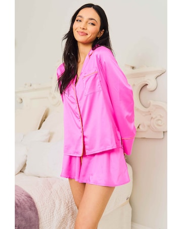 Jim Jam The Label Pink Satin Short Pyjama Set