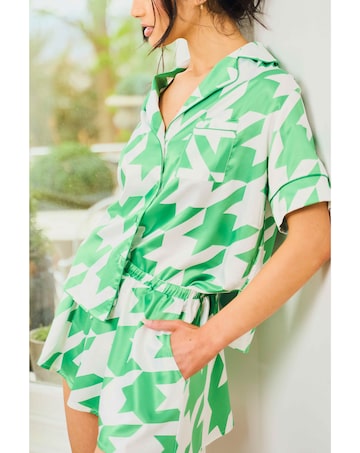 Jim Jam The Label Green Dog Tooth Short Pyjama Set