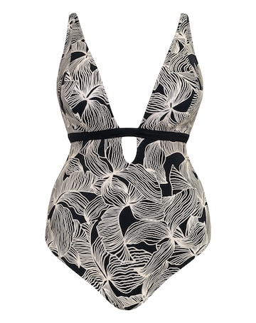 Curvy Kate Ripple Reef Reversible Non-Wired Plunge Multiway Swimsuit Black Print