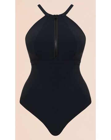 Curvy Kate Zip Tide Quick Drying High Neck Non-Wired Multiway Swimsuit Black