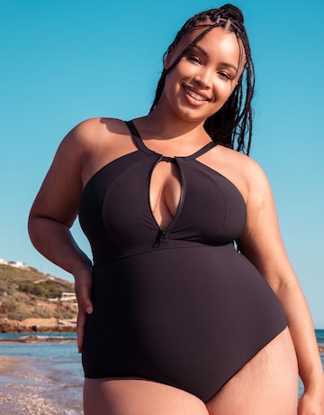 Curvy Kate Zip Tide Quick Drying High Neck Non-Wired Multiway Swimsuit Black