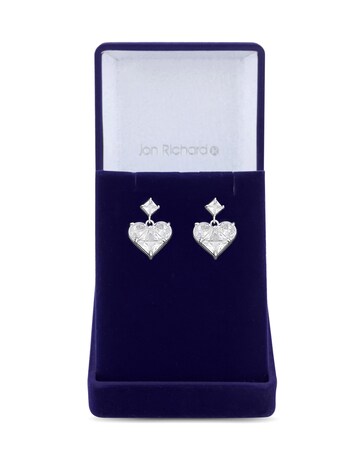 Jon Richard Rhodium Plated Cubic Zirconia Heart Earrings - Gift Boxed
