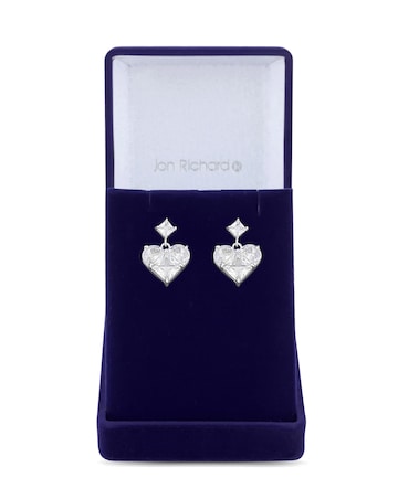 Jon Richard Rhodium Plated Cubic Zirconia Heart Earrings - Gift Boxed