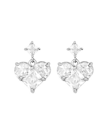 Jon Richard Rhodium Plated Cubic Zirconia Heart Earrings - Gift Boxed