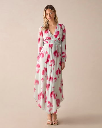 Ro&Zo Smudge Floral Plunge Maxi Dress