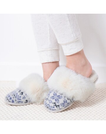 Totes toasties Ladies Fair Isle Knit Mule Slippers