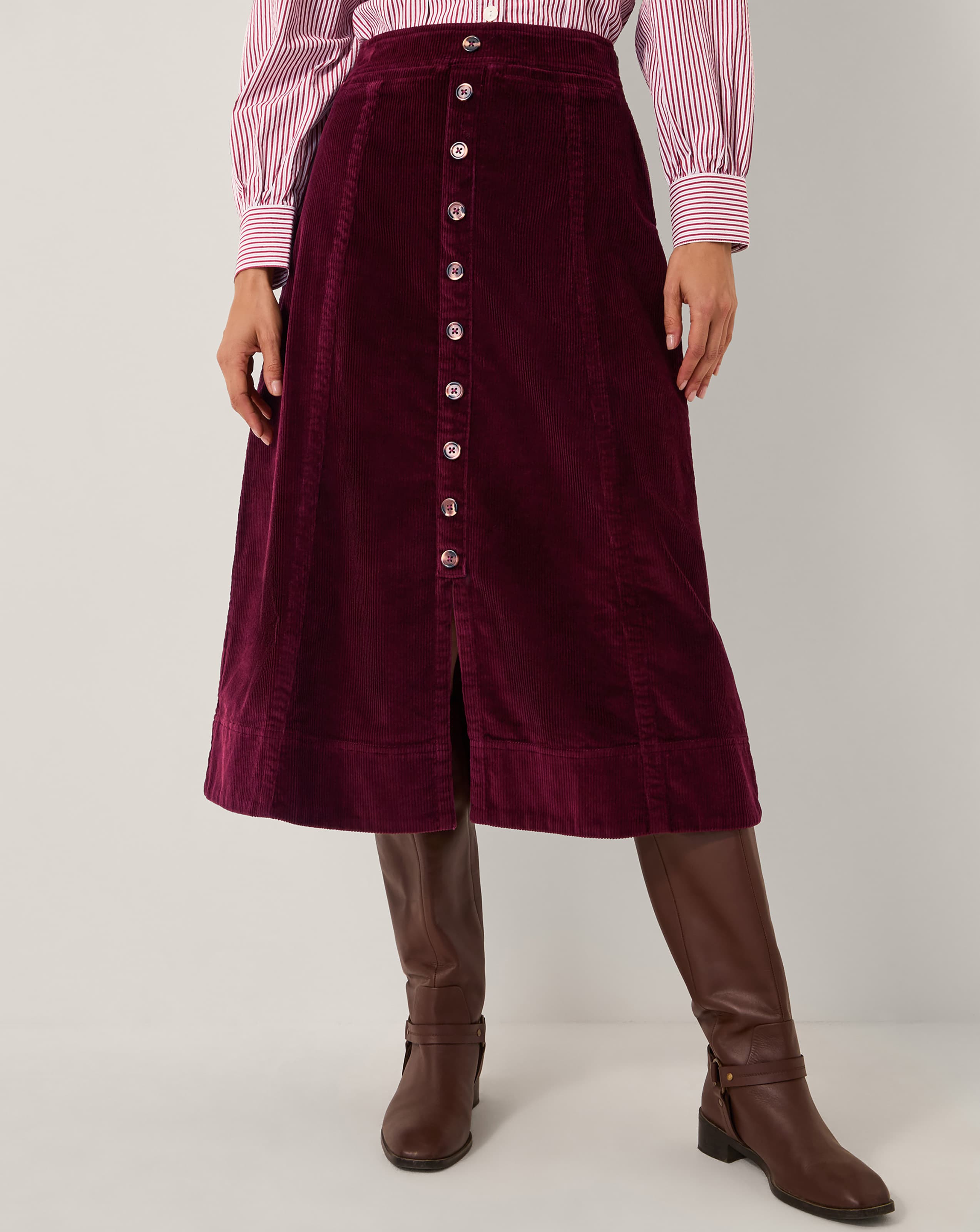 Monsoon Jamie Button Corduroy Midi Skirt