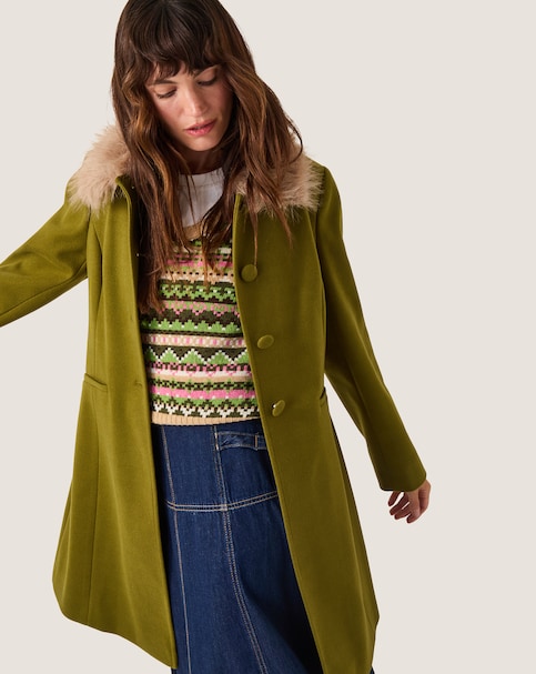 Monsoon Beatrice Faux Fur Collar Coat