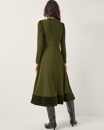 Monsoon Viv Velvet Trim Midi Dress