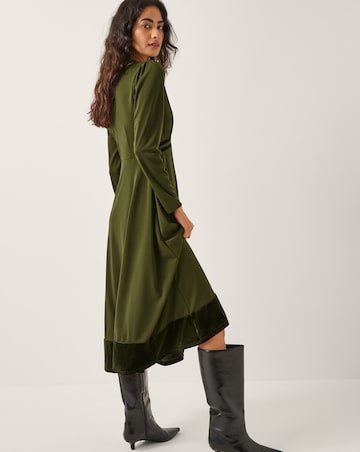Monsoon Viv Velvet Trim Midi Dress