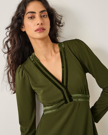 Monsoon Viv Velvet Trim Midi Dress