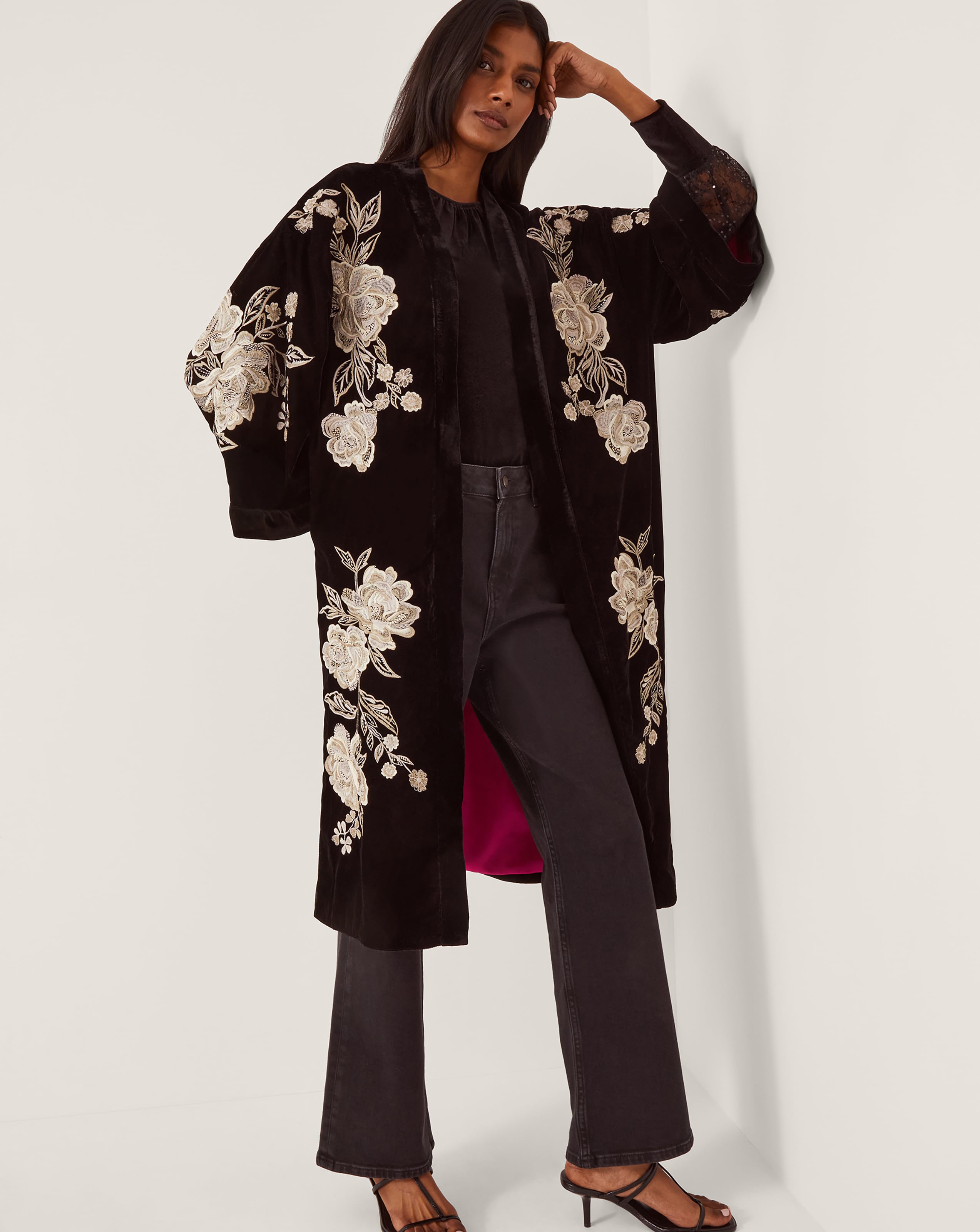 Monsoon Fia Floral Velvet Kimono