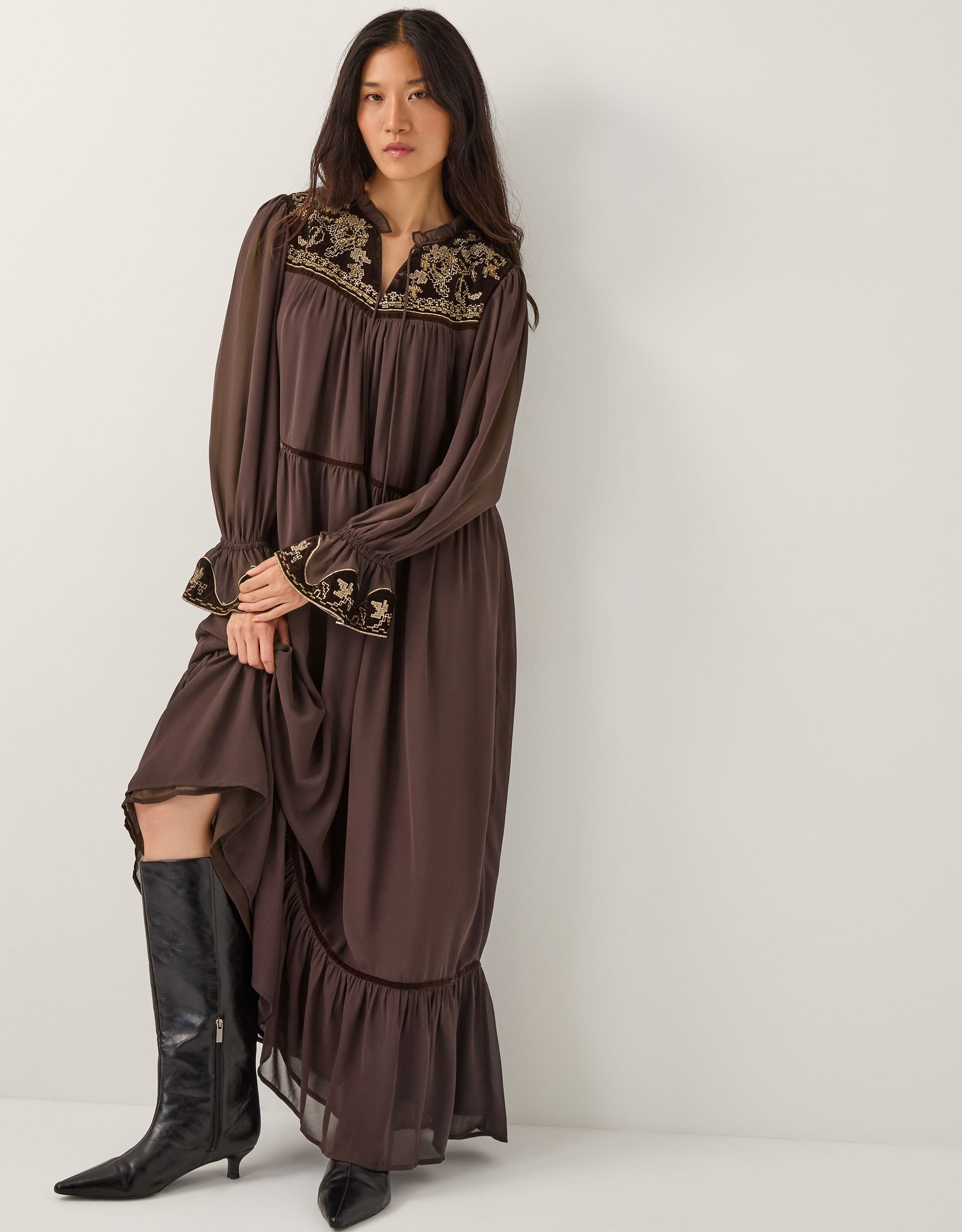 Monsoon Nova Yoke Chiffon Maxi Dress