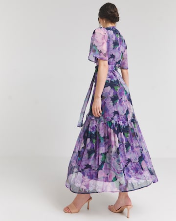 Hope & Ivy Adele Purple Floral Flutter Sleeve Wrap Maxi Dress