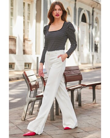 Sosandar Stripe Ruched Shoulder Top