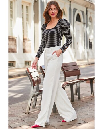 Sosandar Stripe Ruched Shoulder Top