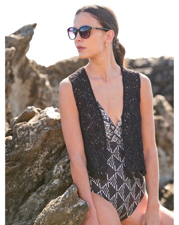 FatFace Coin Trim Crochet Waistcoat