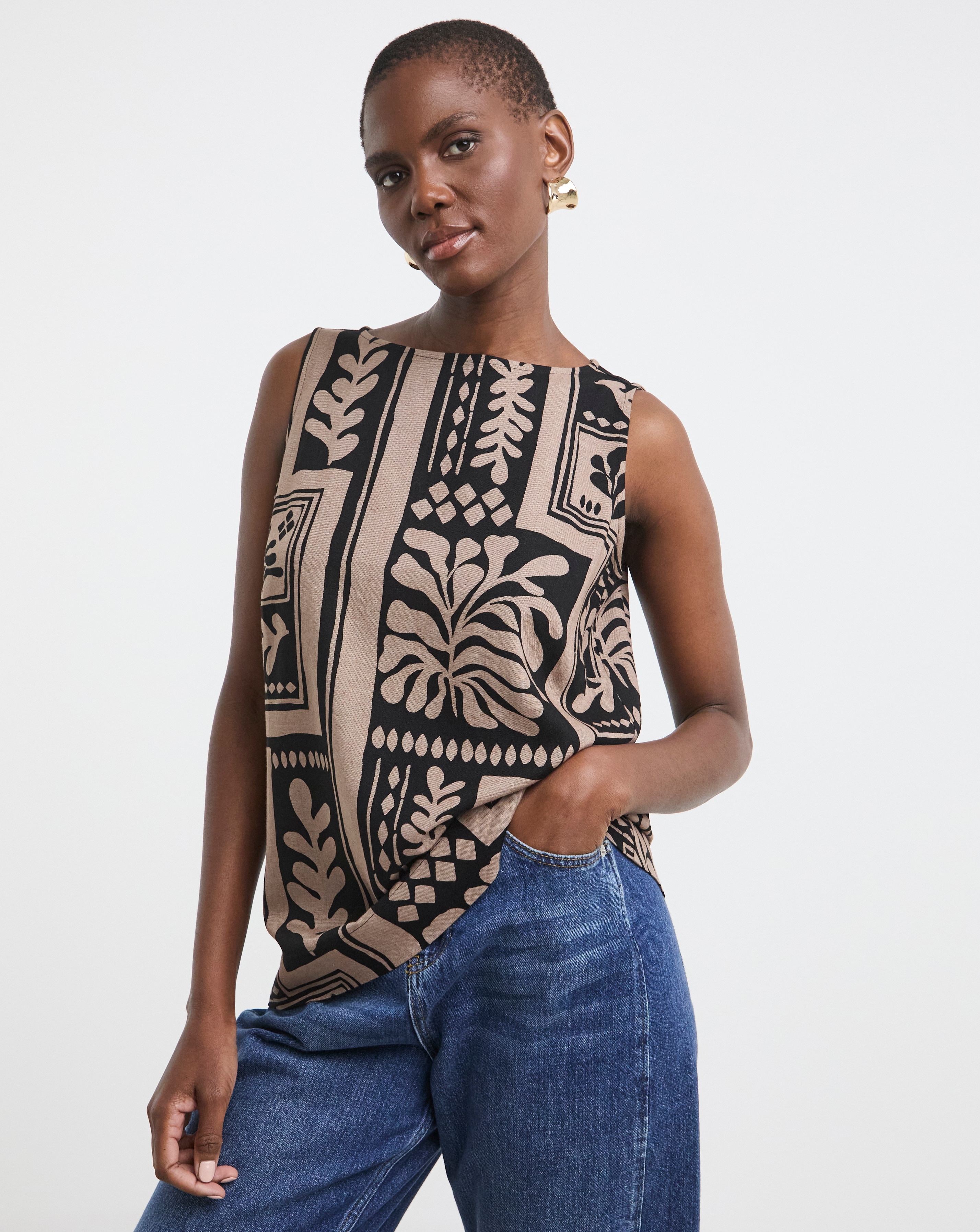 Slash Neck Linen Mix Shell Top