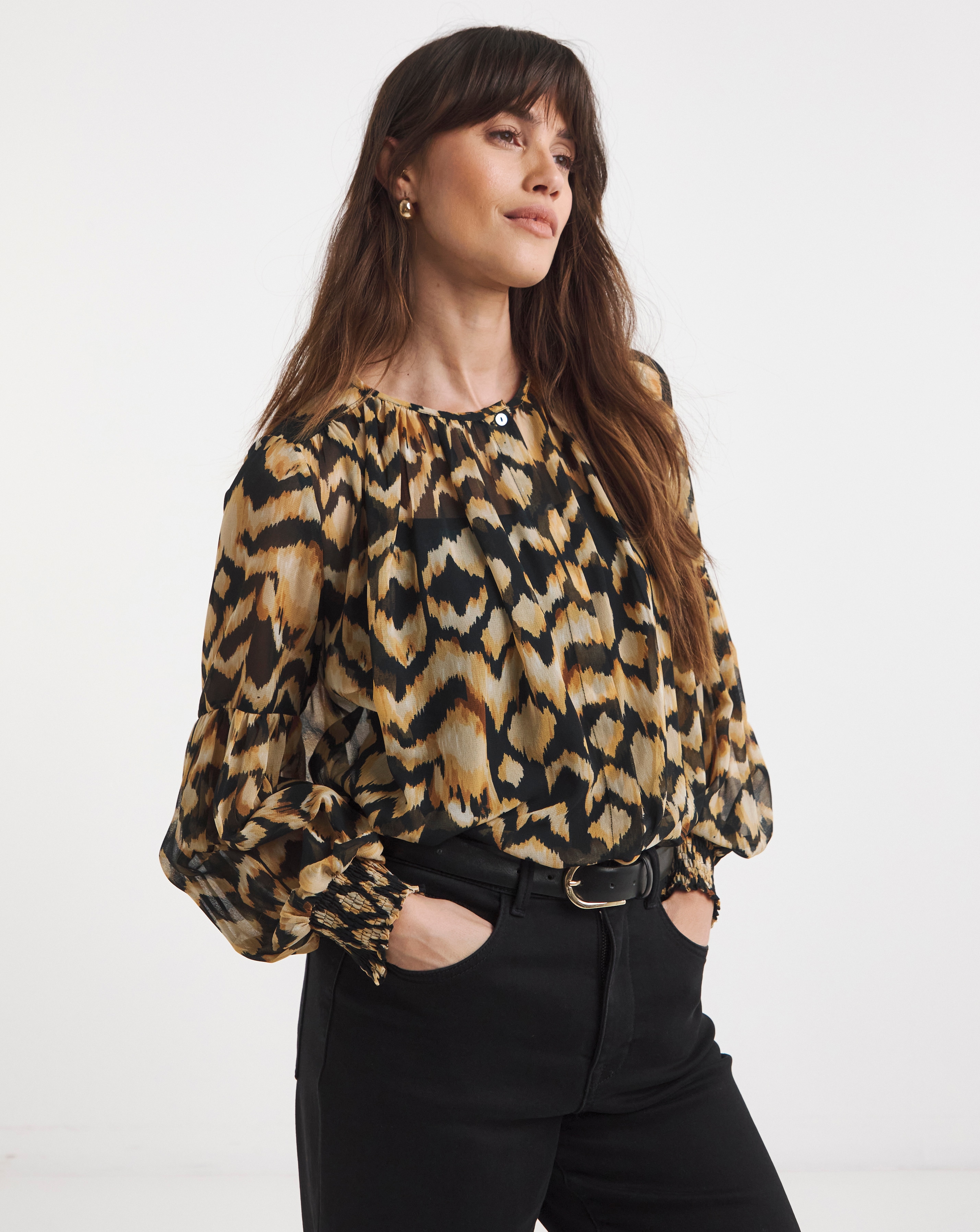 New In - Printed Georgette Button Through Blouse