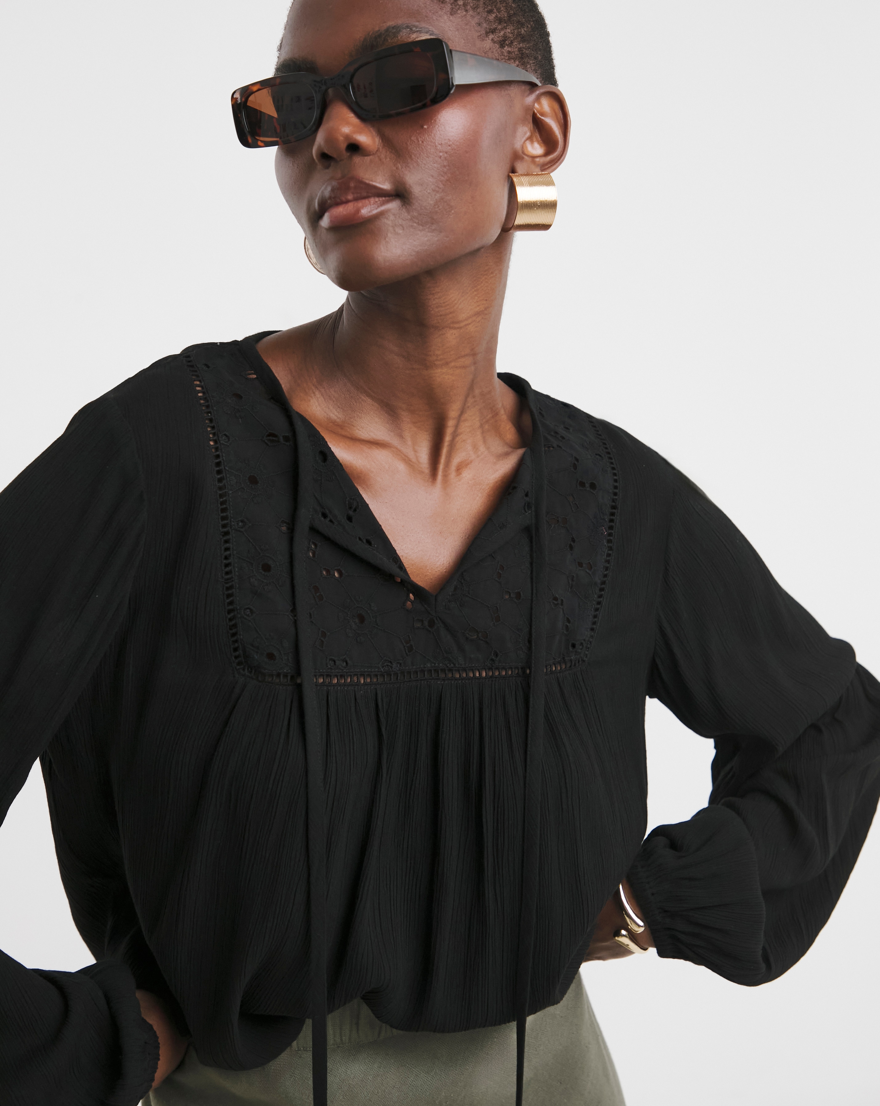 Broderie Yoke Trim Blouse