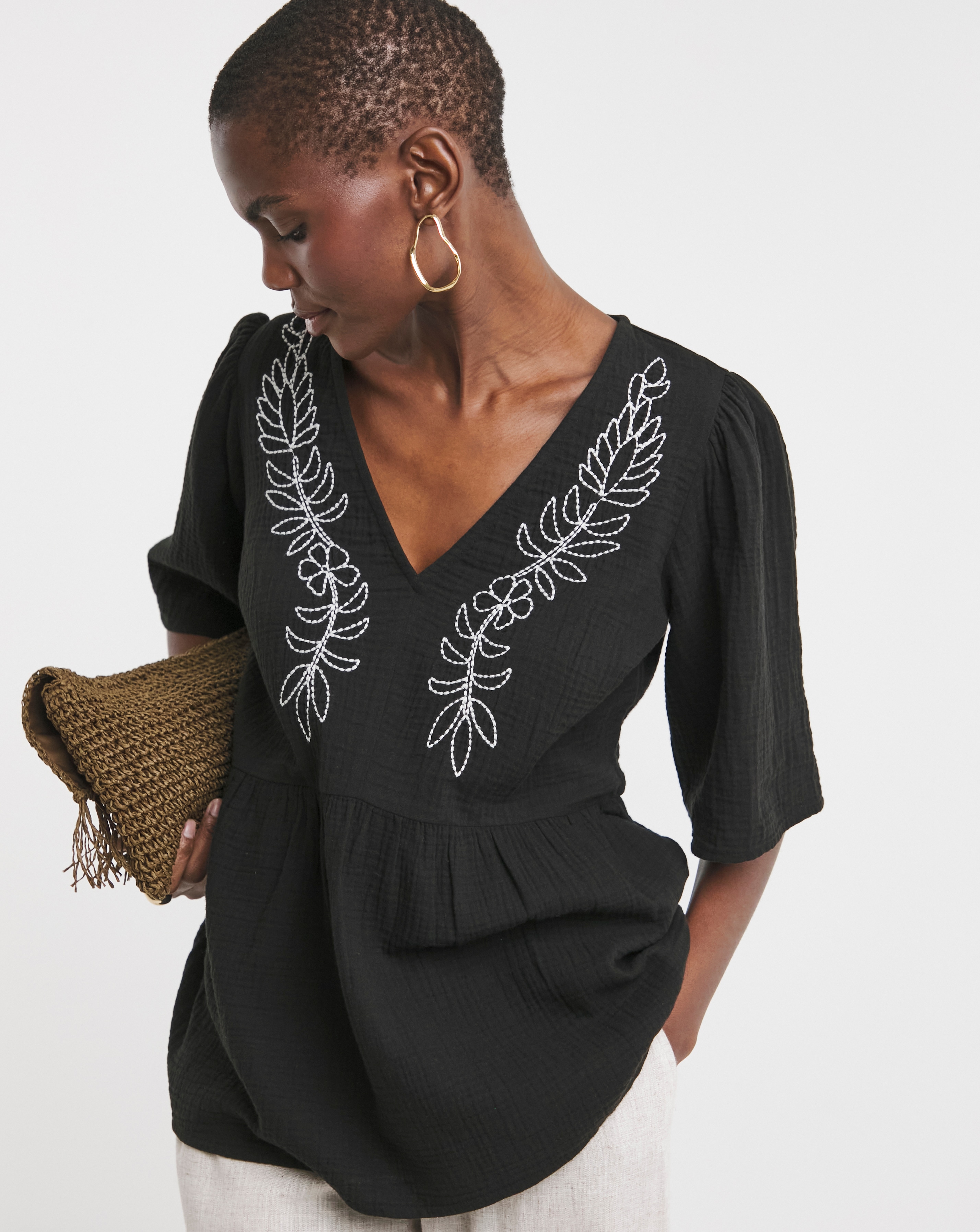 Embroidered Smock Top