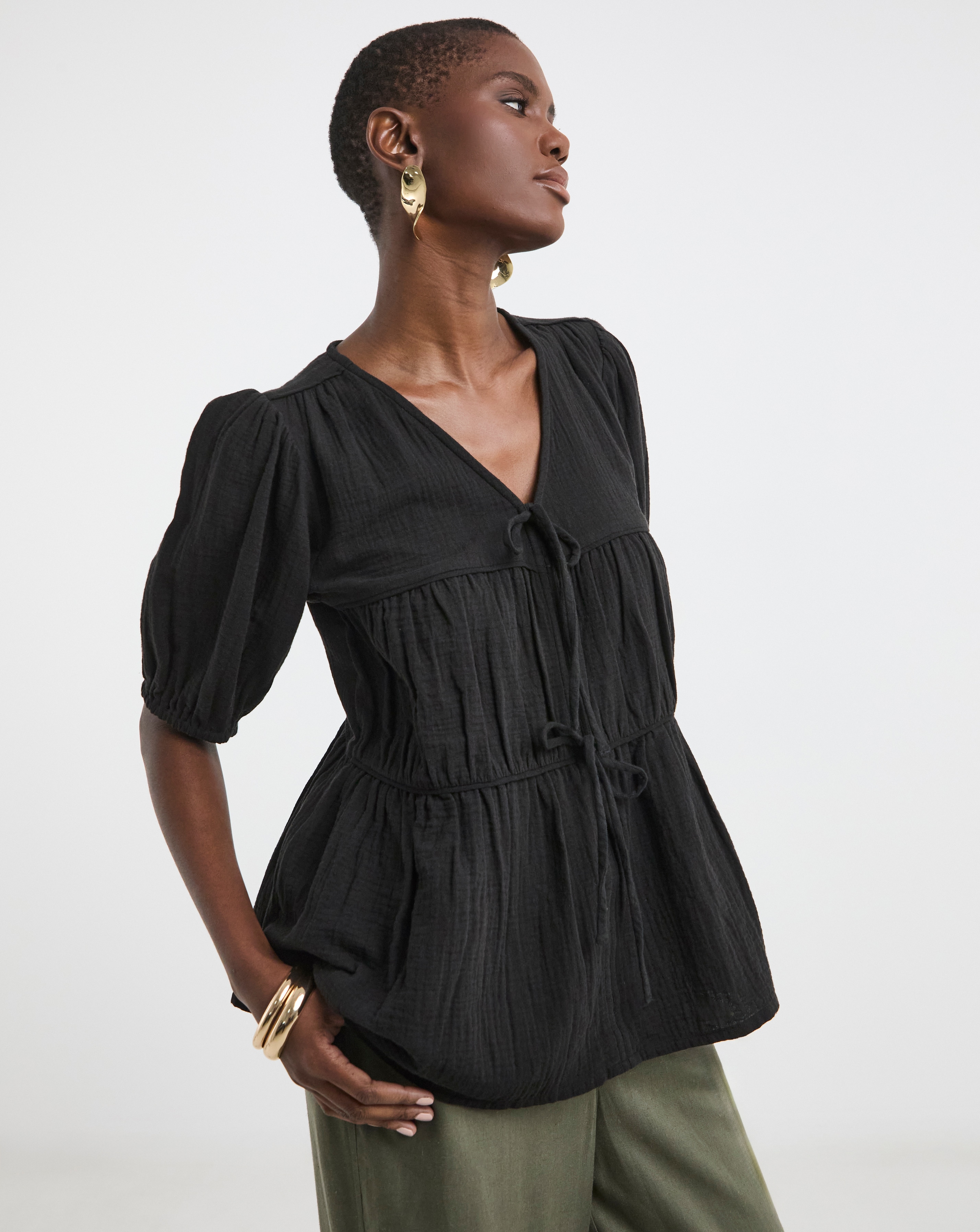 Pure Cotton Tie Front Top